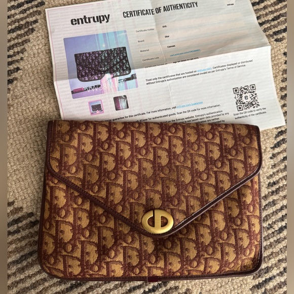 Dior Burgundy & Brown Vintage Trotter Clutch bag - Picture 1 of 8